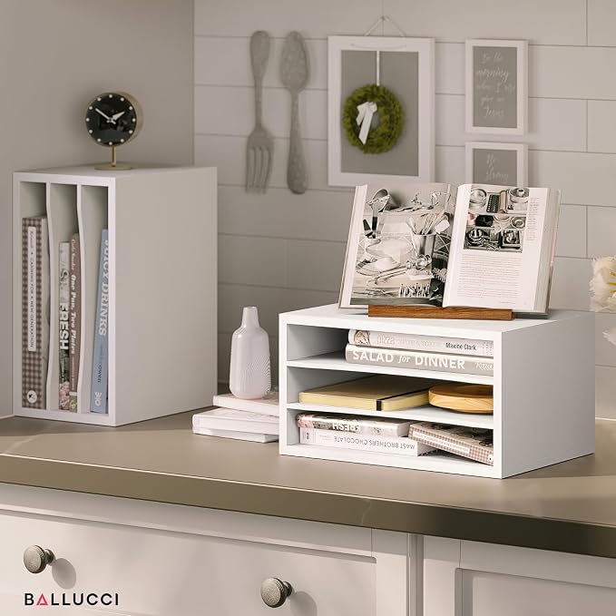 Ballucci Paper Organizer, 3-Tier Stackable Wood Desk Organizer, Document File - Image 7