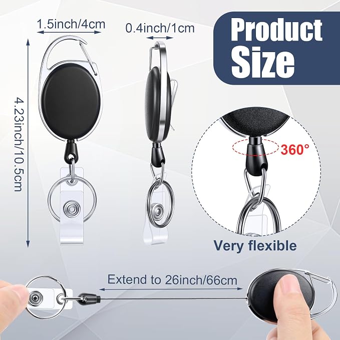 Laumoi 180 Packs Retractable ID Badge Holder Name ID Badge Reel Clips Keychain - Image 2