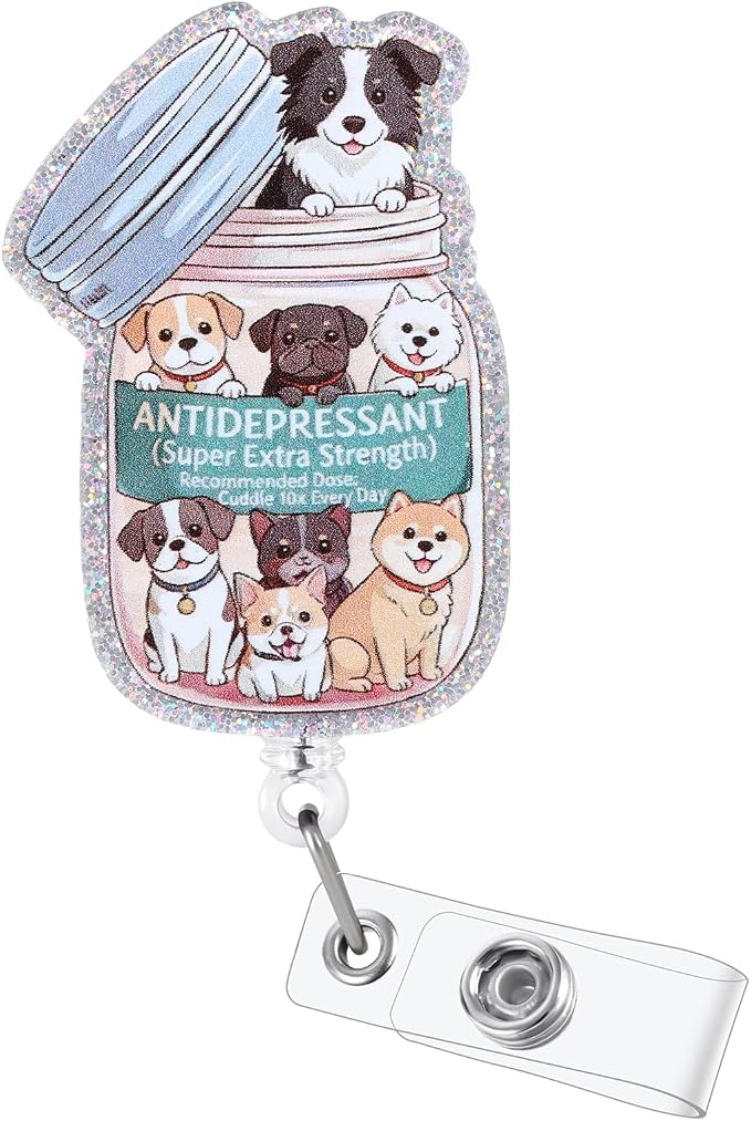 Dog Antidepressant Jar Funny Nurse Badge Reel, Cute Dog Lover Retractable ID by Unknown