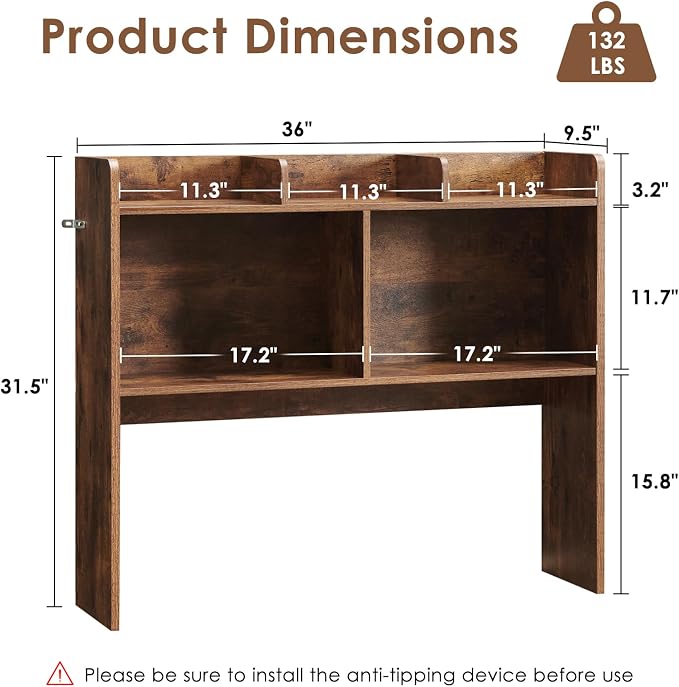 Nromant Desktop Bookshelf, Wooden Desk Storage Hutch - Image 3
