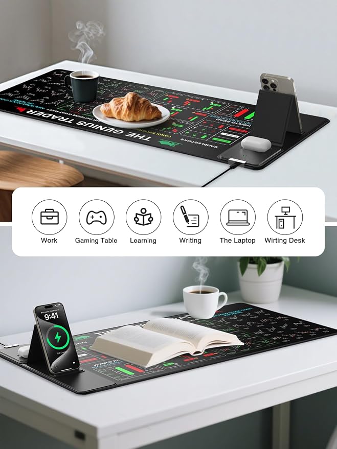 Mouse Pad with Foldable Phone Holder, Wireless Charging Desk Mat 31.5x15.75 - Image 8