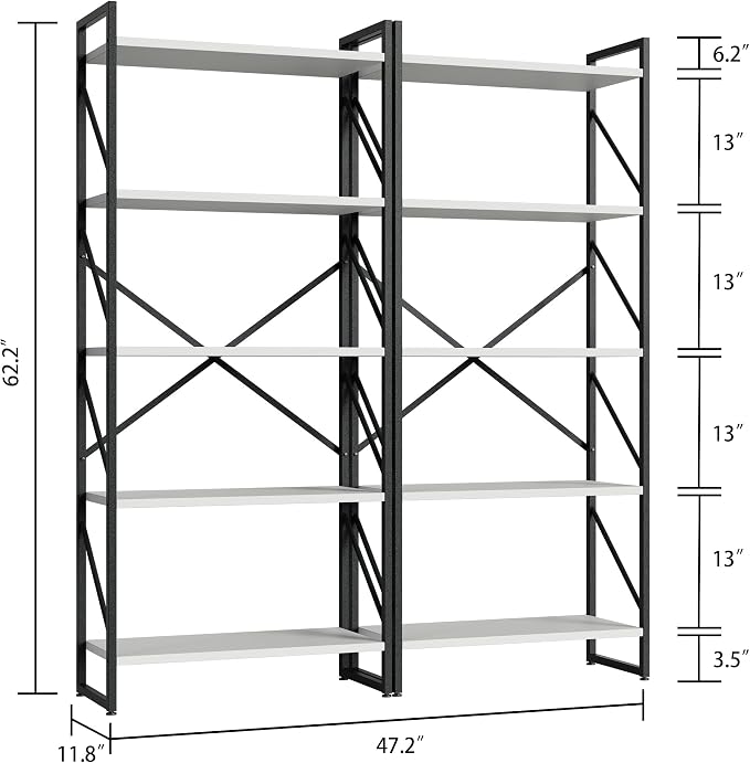 Shintenchi 2-Tier Bookshelf: Tall Industrial Bookcase - Image 2