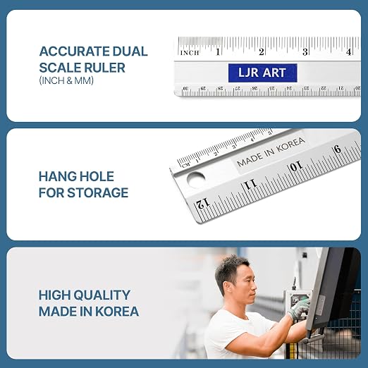 12 Inch Aluminum Cutting Ruler, Dual Scale Inch/Metric Measuring Tool - Image 7