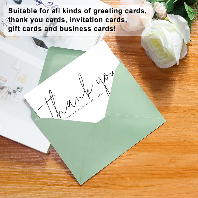 100 Pack A7 Envelopes, Sage Green Greeting Card Envelopes Self Seal, 5.24 x - Image 2