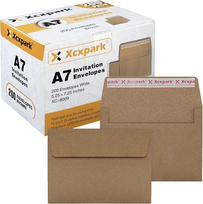 Xxcxpark 200 Qty Printable A7 Invitation Envelopes 5.25 x 7.25, Self Seal by Xxcxpark