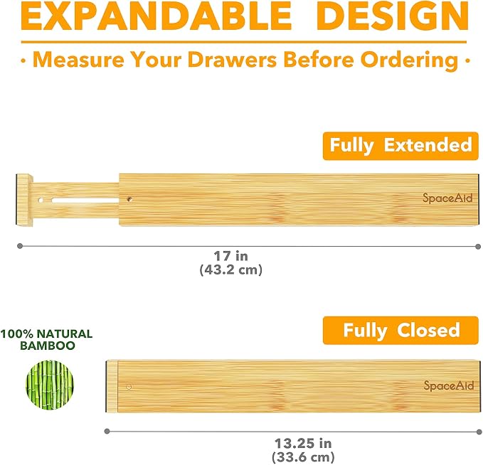 SpaceAid Bamboo Drawer Dividers Kitchen Adjustable Drawer Organizers, - Image 6
