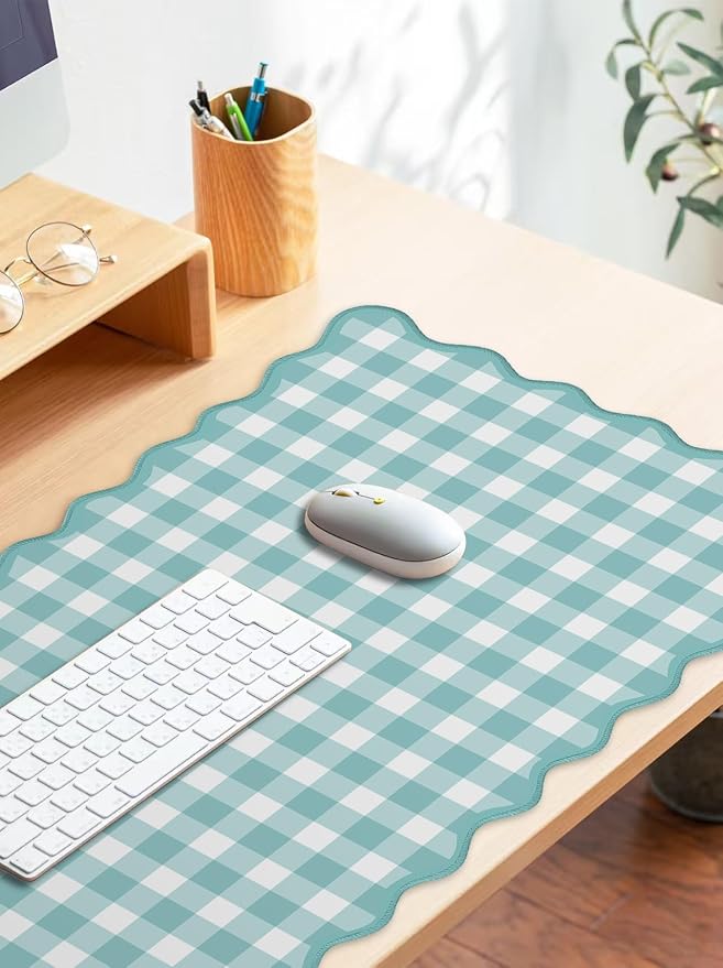 Scalloped‌ Teal Green Checkered Desk Mat Cute Pastel Large Gaming Mouse Pad - Image 3