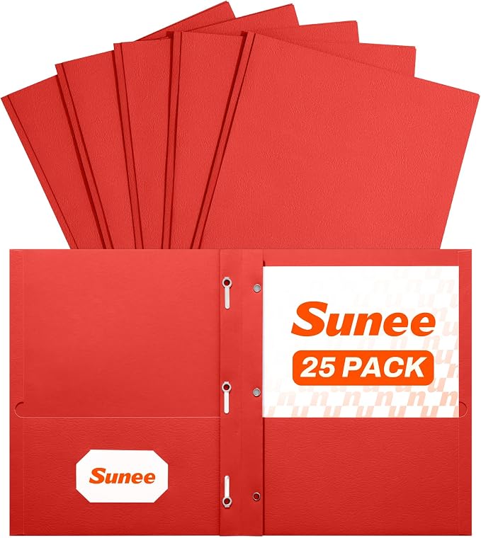 SUNEE 2 Pocket Folders with Prongs, Paper Folders with 2 Pockets and 3 Prongs by SUNEE