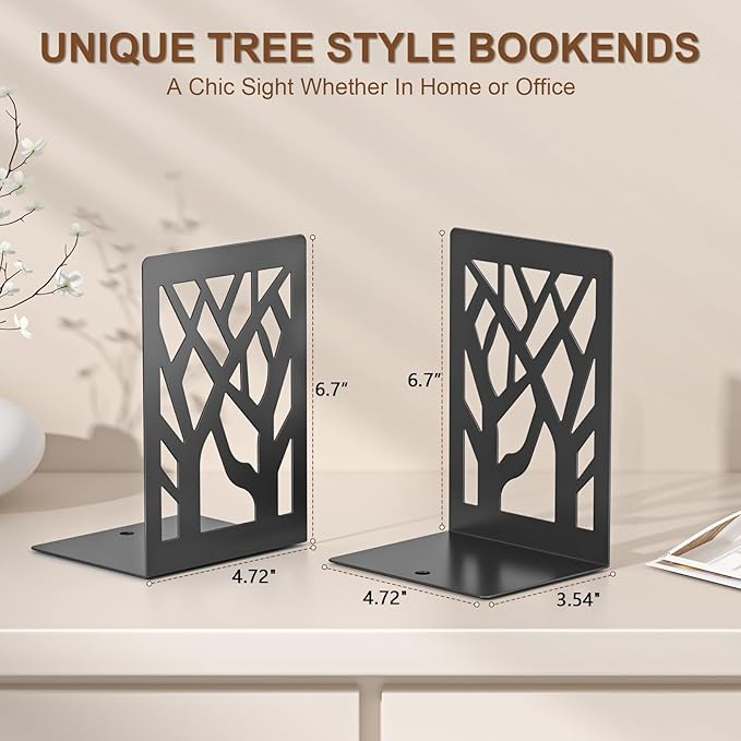 VFINE 8-Piece Metal Bookends for Shelves, Decorative Desk Book Organizer - Image 2