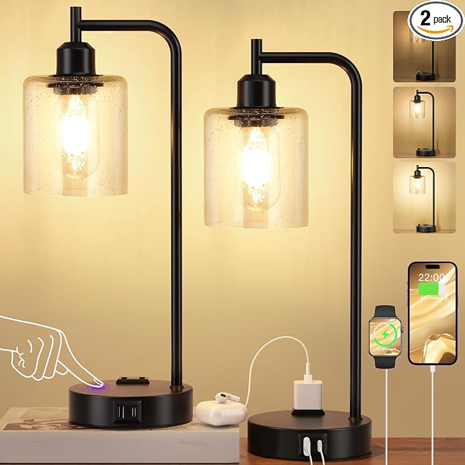 Industrial Touch Table Lamps for Bedrooms Set of 2 by Innqoo