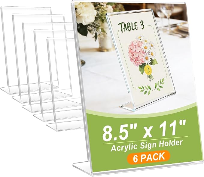6 Pack Acrylic Sign Stand Holders, 8.5 x 11 Clear Plastic L Shape Table Paper by SVOPY