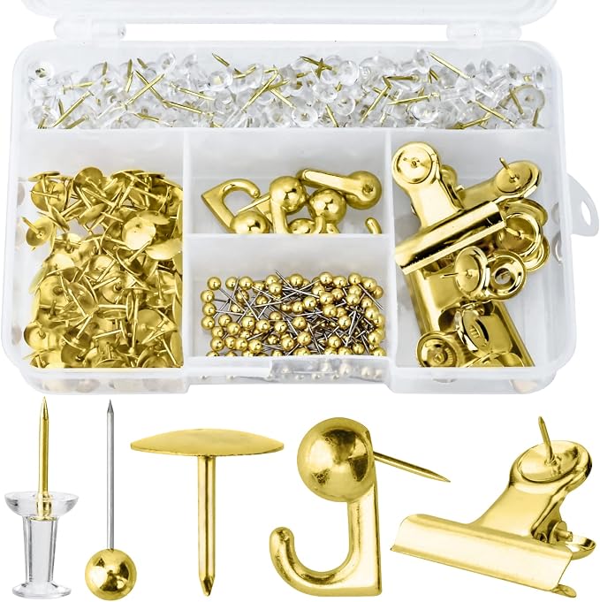 AccEncyc Gold Push Pin Kit 310 Pcs Decorative Thumb Tacks by Unknown
