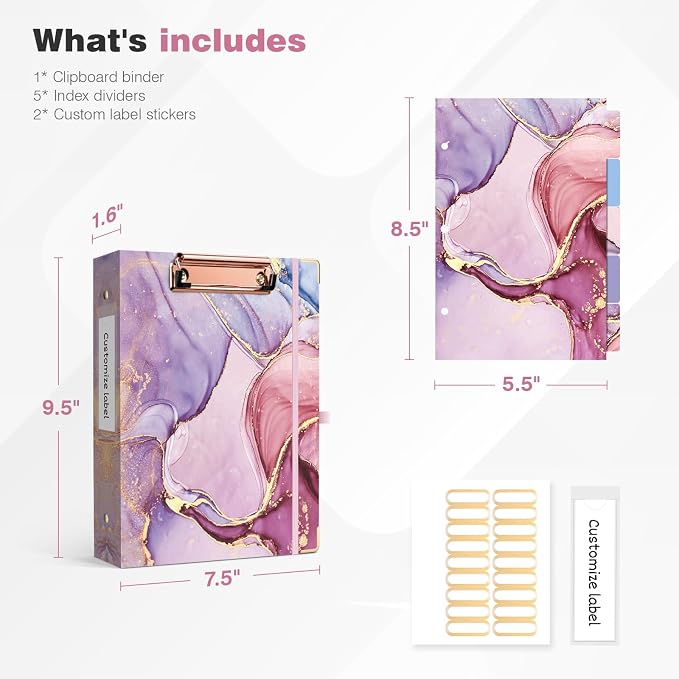 Ospelelf Mini 3 Ring Binder 1 Inch, Cute Pink Marble - Image 3