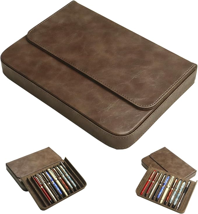 PU Leather 12 Fountain Pen/Pencil Tray Case Organizer, Fashion Design, Magnetic by MIVLXLX