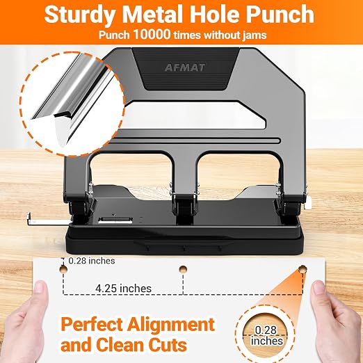 AFMAT Heavy Duty 3 Hole Puncher, 40-Sheet Paper Punch Heavy Duty, 50% Reduced - Image 4