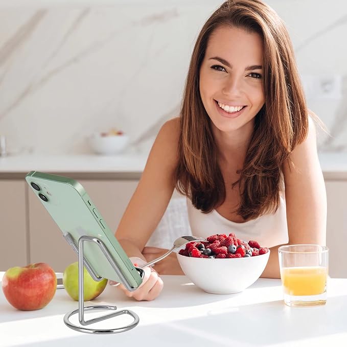 ROPOSY Cell Phone Stand for Desk, Cute Metal Silver Cell Phone Stand Holder - Image 5