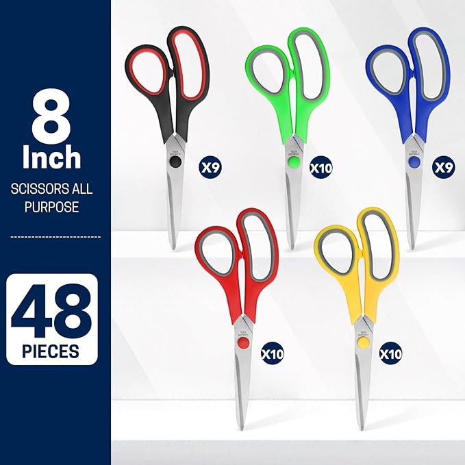BURVAGY 8" Multipurpose Scissor Bulk 48 Pack, Comfort Grip Handles Ultra Sharp - Image 3