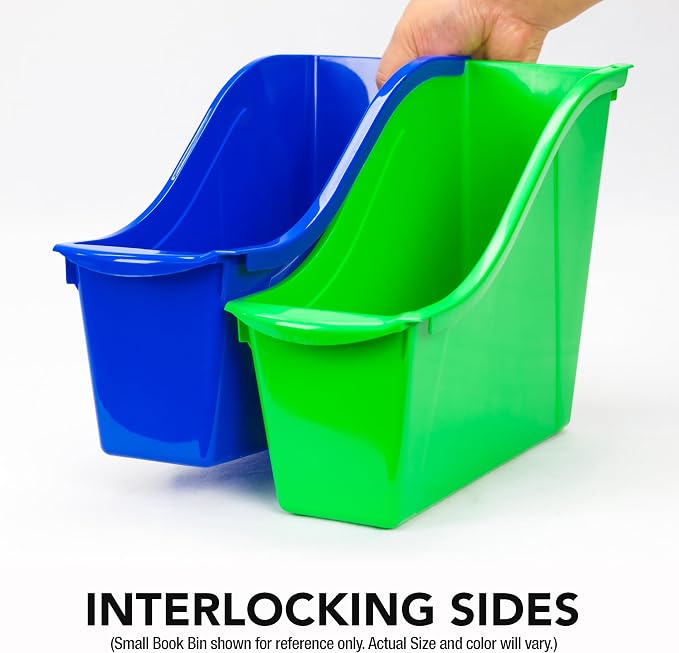 Storex Large Book Bin, Interlocking Plastic Organizer - Image 4
