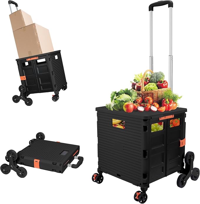 FELICON SELORSS Folding Utility Climber Cart Portable Rolling Crate-Black | by FELICON