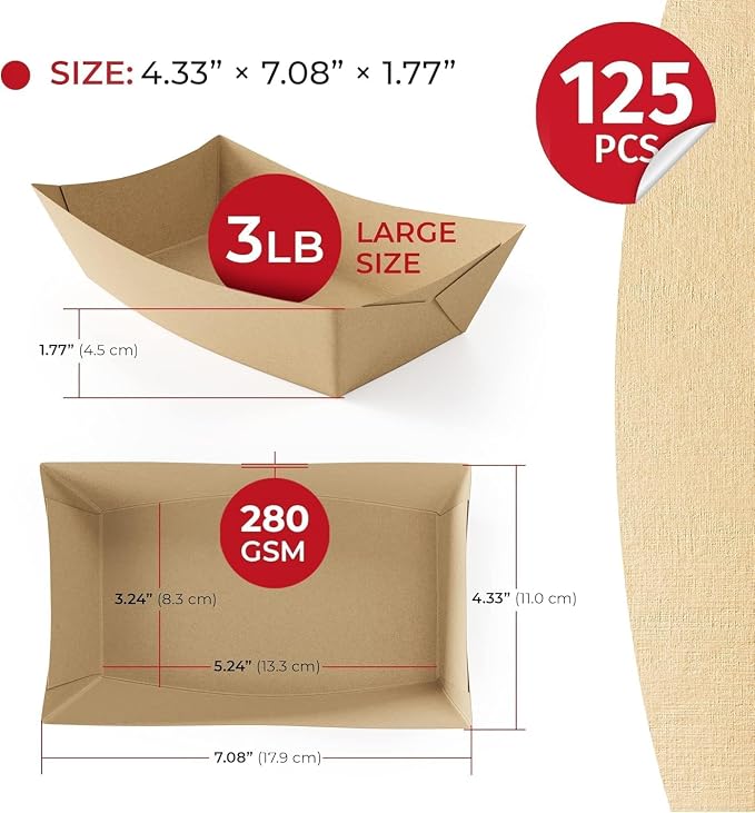 SPARGOS 3lb Paper Food Trays – Professional Grade Brown Food Boats - Image 2