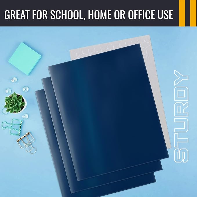 Better Office Products 2 Pocket Glossy Laminated Navy Blue Paper Folders - Image 5