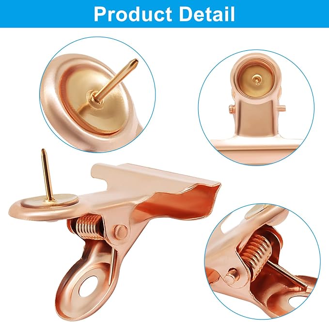 20Pcs Rose Gold Push Pins Metal Push Pin Clips, Pushpin Clip Bulldog Clip - Image 2