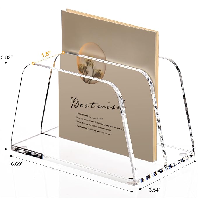 SANRUI Acrylic Mail Organizer for Desk Vertical Letter Holder Clear Bookshelf - Image 2