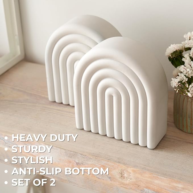 Decorative Concrete Bookends for Heavy Books – Stylish Set of 2, or Library - Image 5