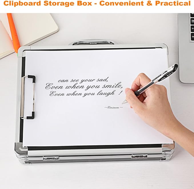 Clipboard Storage Box with Key Lock and Handle, 12x9 Inch Aluminum Clipboard - Image 7