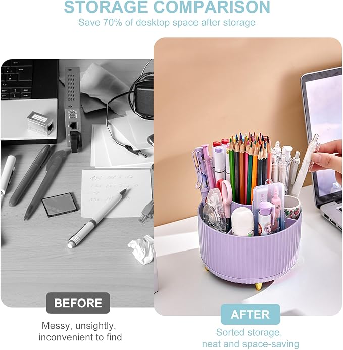 Cayxenful Pencil Holder For Desk, 5 Slots 360°Degree Rotating Desk Organizers - Image 2