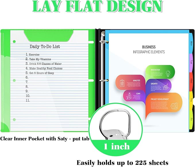 INFUN 1 Inch 3-Ring Telescoping Project Organizer Binder, 13 Pocket, - Image 3