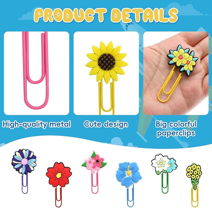30 PCS Flower Paper Clips Metal Paperclip Large Size Paper Clip Cute Bookmark - Image 3