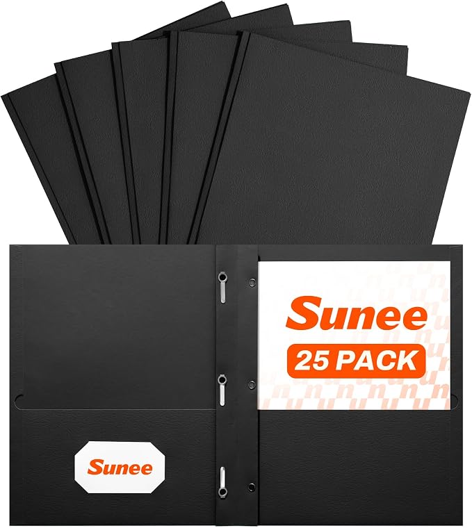 SUNEE 2 Pocket Folders with Prongs, Paper Folders with 2 Pockets and 3 Prongs by SUNEE