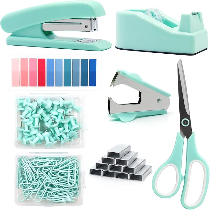 Mint Green Desk Accessories, Teal Office Supplies, Stapler and Tape Dispenser by sportsvoutdoors