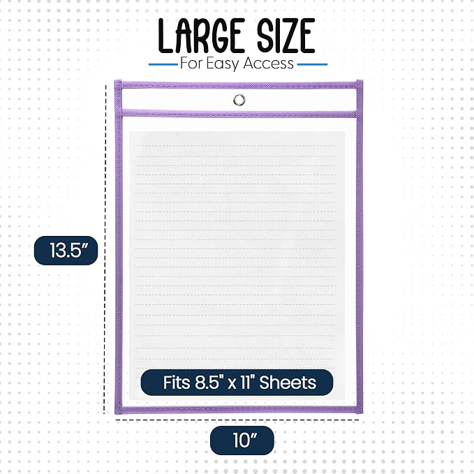 Essex Wares - 6 Pack, Light Purple, Water-Resistant Dry Erase Pocket Document - Image 2