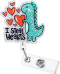 I Steal Hearts Cute Dinosaur Badge Reel, Retractable ID Card Funny Badge Holder by BEZTN