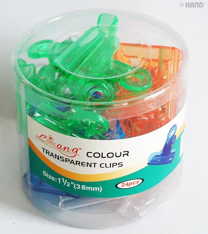 2031 Fun Transparent Colourful Plastic Bulldog Paper Clips 31mm- Pack of 24 - Image 2