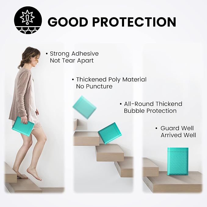 Fuxury Bubble Mailers 6x10“ 600 Pack Teal Padded Envelopes Usable Size 6x9" - Image 5