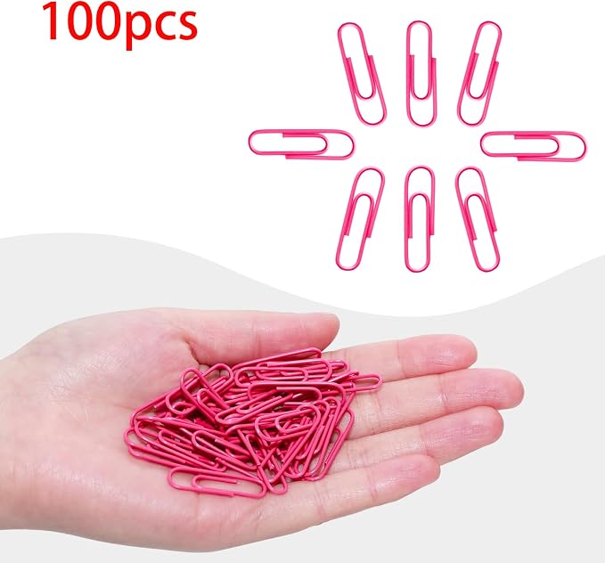 100 Pcs Rose Red Paper Clips, 1.1 Inch Colorful Paperclips | Vinyl Coated - Image 3