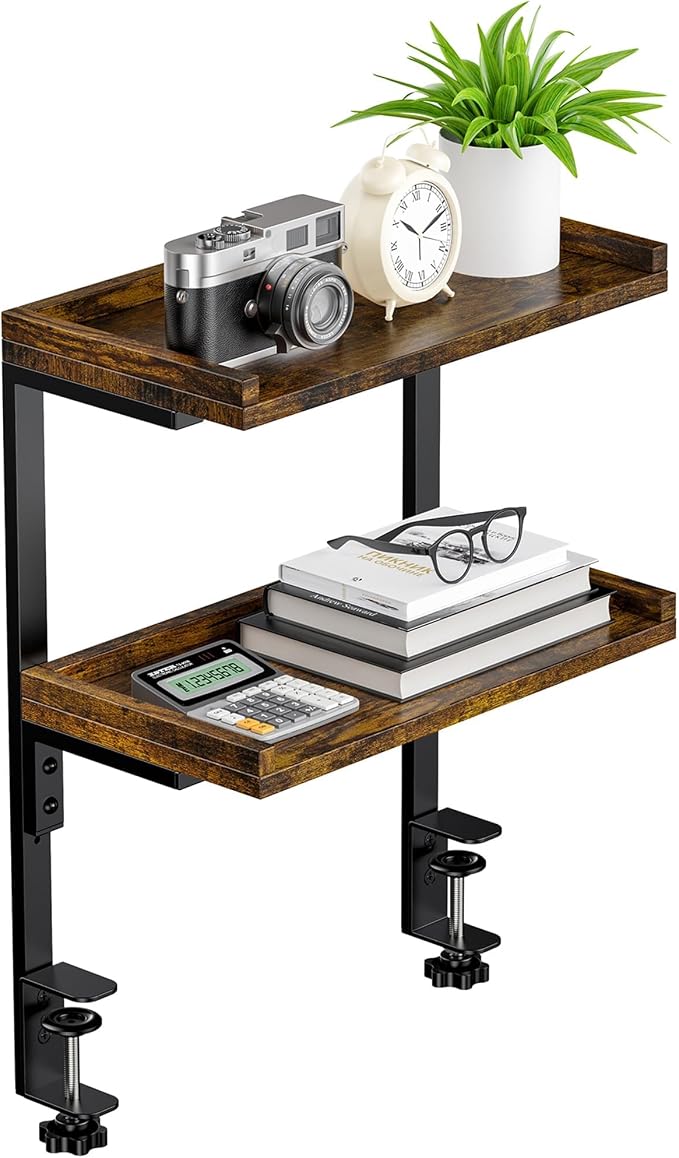 Clamp On Desk Shelf 2-Tier, 12.5 inche Wood Shelving Unit by ART-GIFTREE