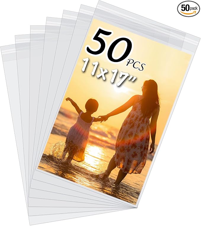 50 Pack Acid-Free Crystal Clear Sleeves Storage Bags by SOMIME