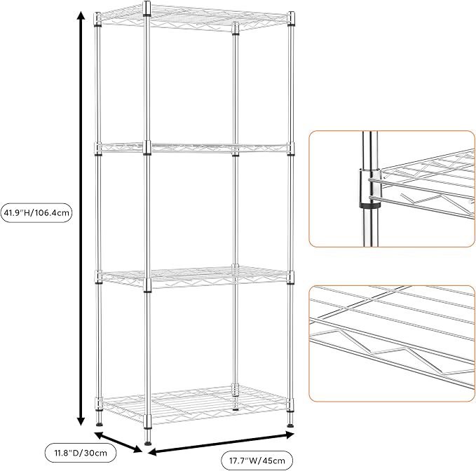 M MZG 4 Tiers Shelf Metal Storage Shelves Wire Rack Closet Organizers - Image 3