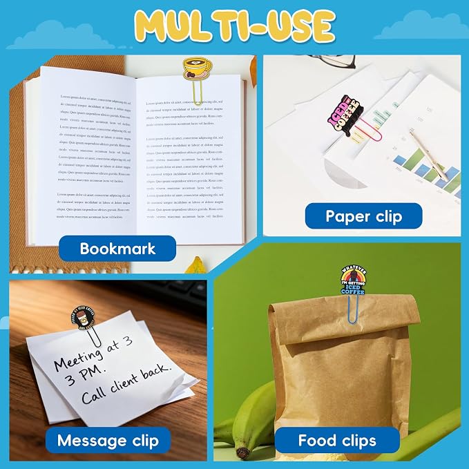 30 PCS Coffee Paper Clips Metal Paperclip Large Size Paper Clip Cute Bookmark - Image 5