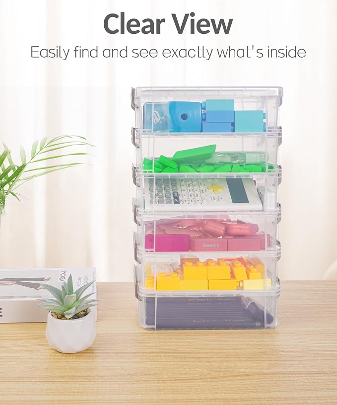 Sooez 6 Pack Extra Large Pencil Box, Plastic Pencil Case Crayon Box, Stackable - Image 5