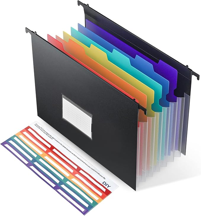 Expanding Hanging File Folders, Plastic Filing Cabinet Organizer 7 Pockets 1.2" by YouLain