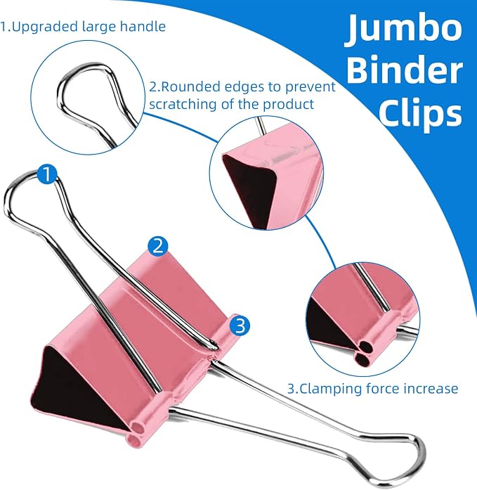 10 Pack Jumbo Binder Clips 3 Inch, Extra Large Binder Clips in Pink, and Home - Image 2