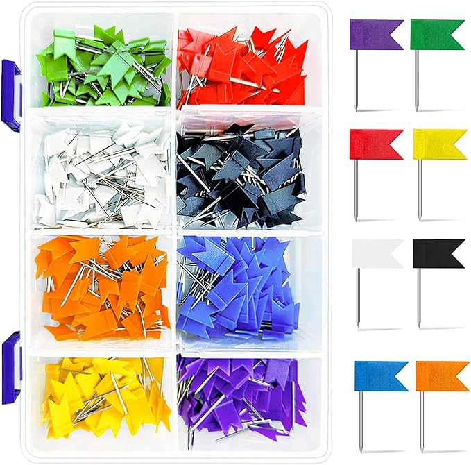 Colored Flag Travel Map Push Pins, 400 Pack Multicolored Decorative Map Tacks by koorito