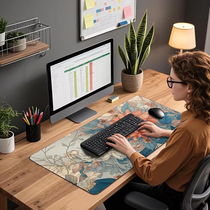 Japanese Minimalist Floral Large Gaming Mouse Pad 31.5"x15.7"｜ Aesthetic Flower - Image 3