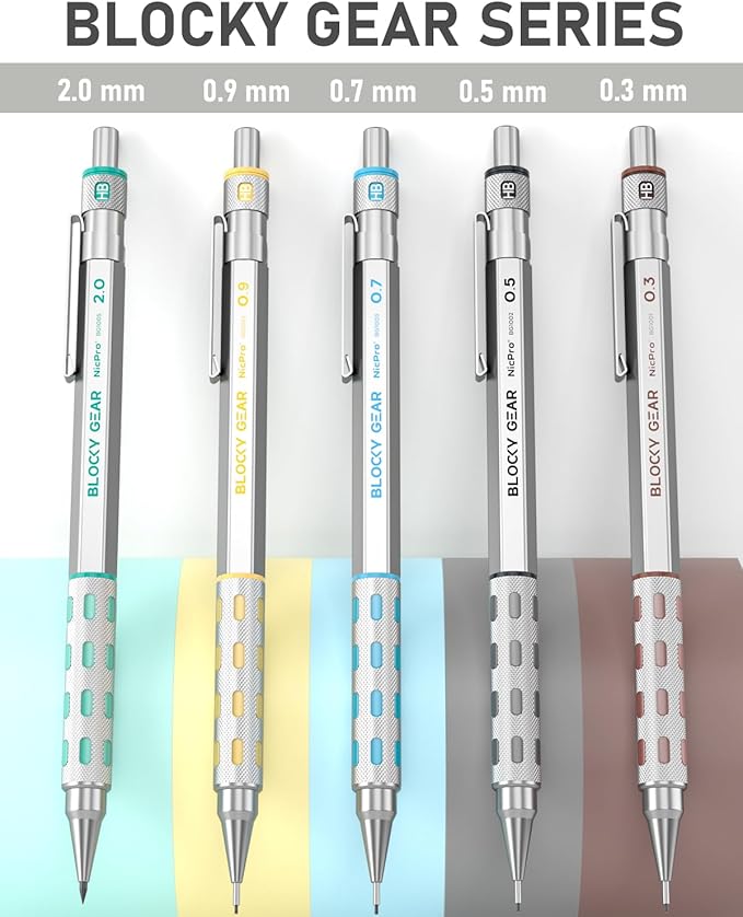 Nicpro 36PCS Blocky Gear Mechanical Pencil Set, Art Drawing Pencils 0.3 0.5 0.7 - Image 5