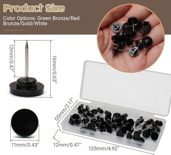 Biaungdo 50 Pcs Black Flat Push Pins, Plastic Round Head Thumb Tacks - Image 2
